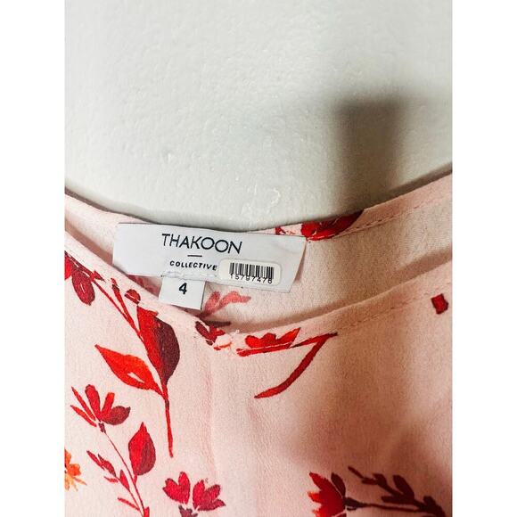 THAKOON COLLECTIVE Pink Leaf Tank Ruffled Tiers Slip Style Mini Dress Size 4 - Picture 10 of 11